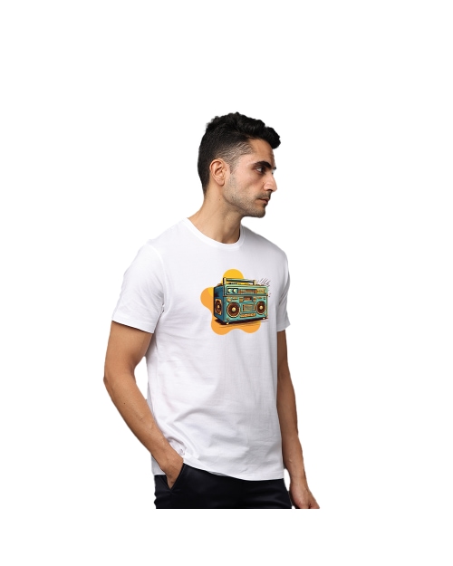 Retro Radio Greys and Blues Pima Round Neck T-shirt - White